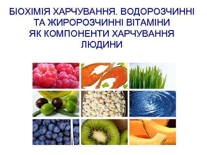 БІОХІМІЯ ХАРЧУВАННЯ. ВОДОРОЗЧИННІ ТА ЖИРОРОЗЧИННІ ВІТАМІНИ ЯК КОМПОНЕНТИ ХАРЧУВАННЯ ЛЮДИНИ 
