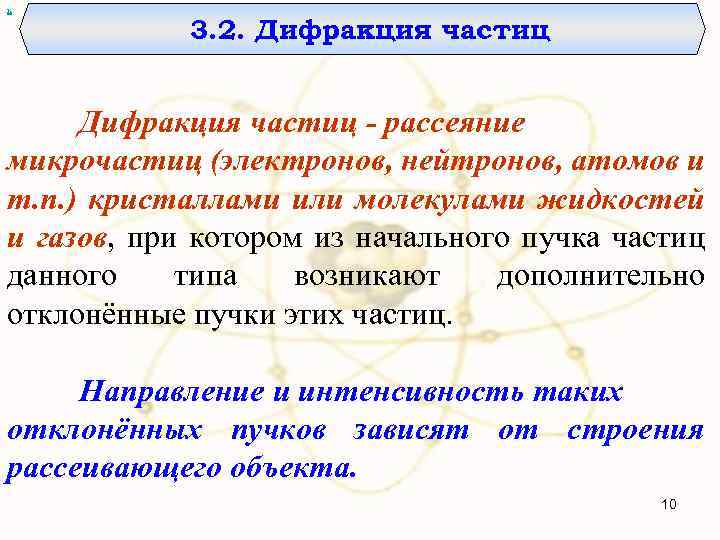 х 3. 2. Дифракция частиц - рассеяние микрочастиц (электронов, нейтронов, атомов и т. п.