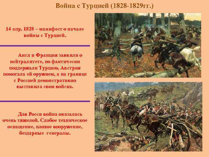 Война с Турцией (1828 -1829 гг. ) 14 апр. 1828 – манифест о начале