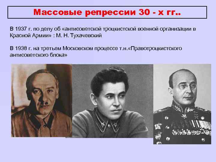 Массовые репрессии 30 - х гг. . В 1937 г. по делу об «антисоветской