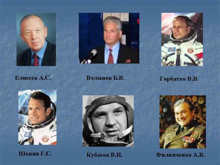 Елисеев А. С. Шонин Г. С. Волынов Б. В. Горбатко В. В. Кубасов В.