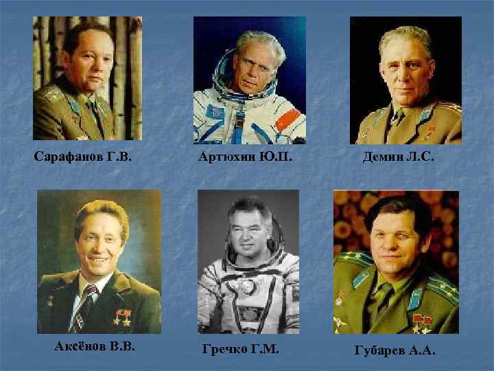 Сарафанов Г. В. Аксёнов В. В. Артюхин Ю. П. Гречко Г. М. Демин Л.