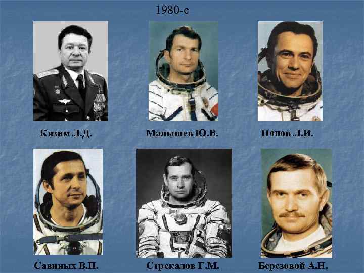 1980 -е Кизим Л. Д. Малышев Ю. В. Савиных В. П. Стрекалов Г. М.