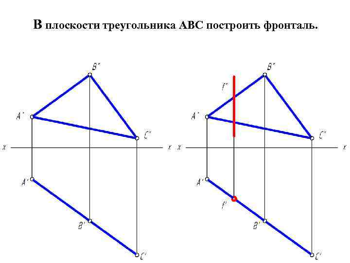 В плоскости треугольника АВС построить фронталь. 