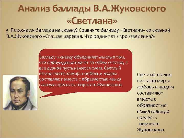 Анализ баллады В. А. Жуковского «Светлана» 5. Похожа ли баллада на сказку? Сравните балладу