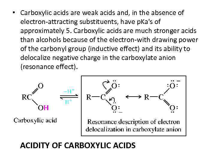  • Carboxylic acids are weak acids and, in the absence of electron-attracting substituents,