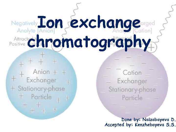 Ion exchange chromatography Done by: Naizabayeva D. Accepted by: Kenzhebayeva S. S. 