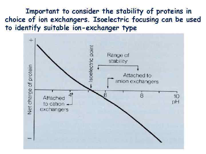 Important to consider the stability of proteins in choice of ion exchangers. Isoelectric focusing