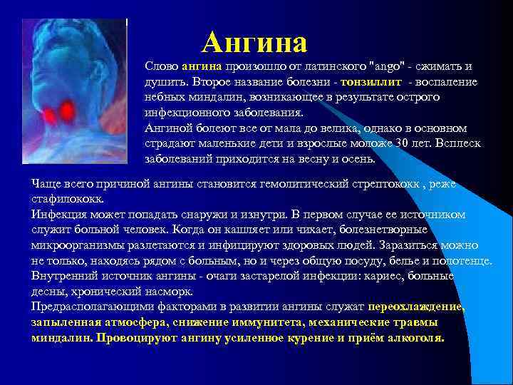 Ангина Слово ангина произошло от латинского 