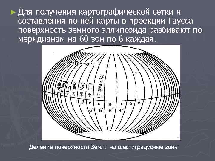 ► Для получения картографической сетки и составления по ней карты в проекции Гаусса поверхность