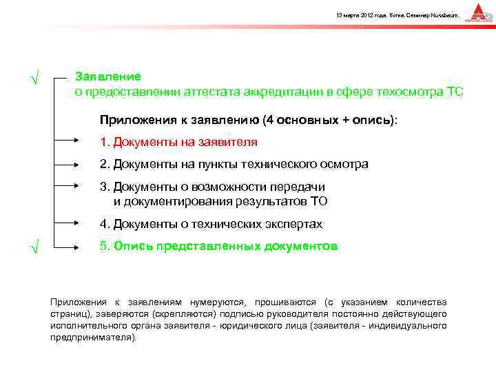 13 марта 2012 года. Котка. Семинар Nussbaum. √ Заявление о предоставлении аттестата аккредитации в