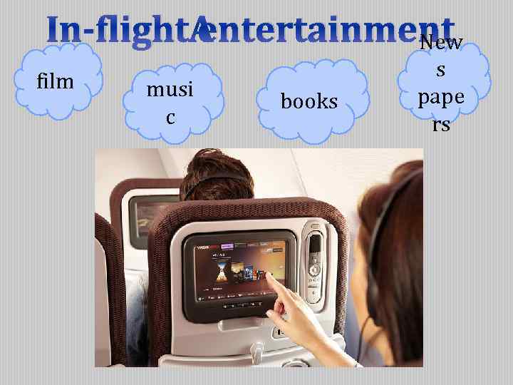 In-flight entertainment New film musi c books s pape rs 