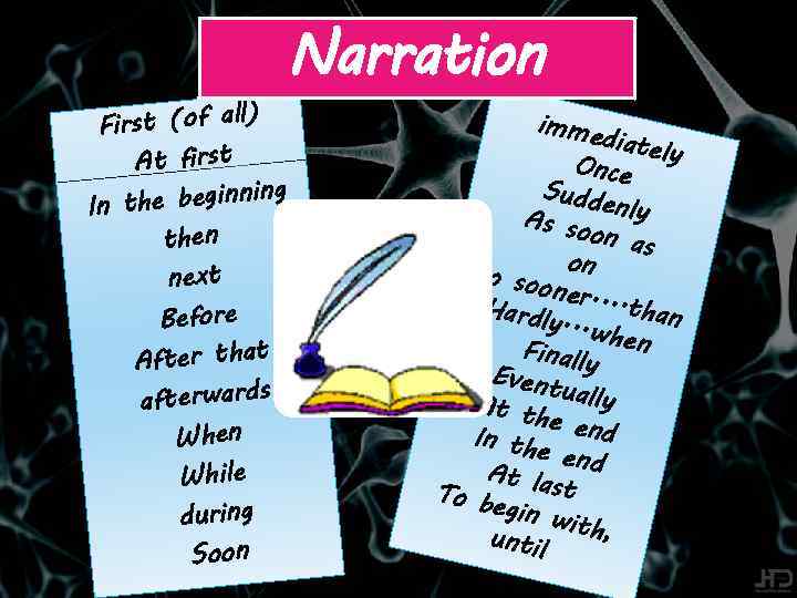 ) First (of all At first g the beginnin In then next Before After