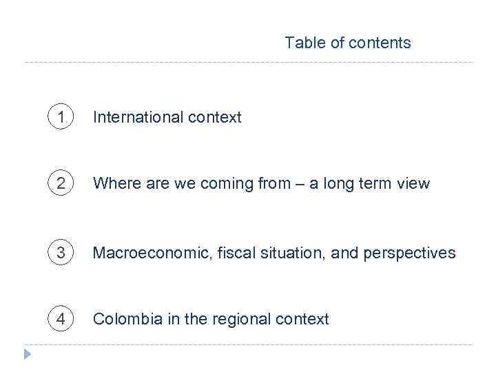 Table of contents 1 International context 2 Where are we coming from – a