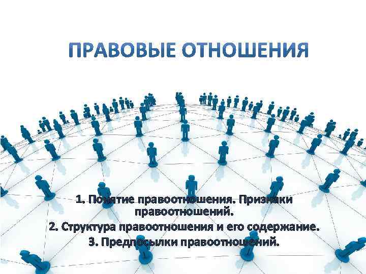 1. Понятие правоотношения. Признаки правоотношений. 2. Структура правоотношения и его содержание. 3. Предпосылки правоотношений.