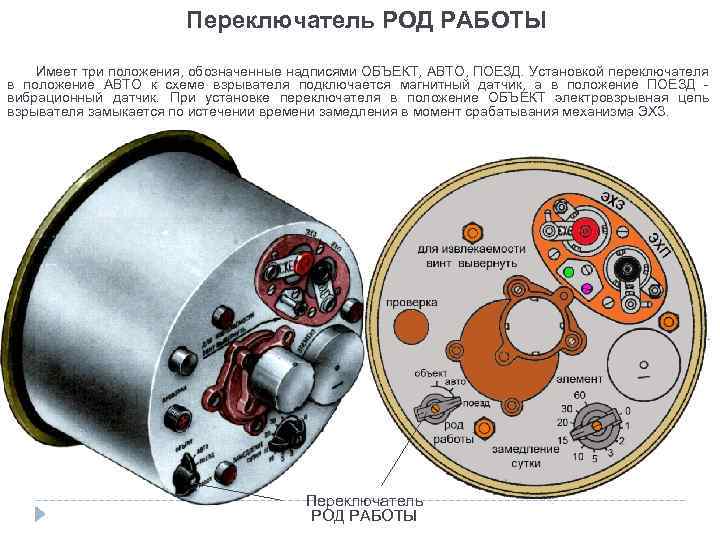 Переключатель РОД РАБОТЫ Имеет три положения, обозначенные надписями ОБЪЕКТ, АВТО, ПОЕЗД. Установкой переключателя в