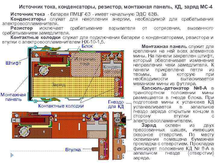 Источник тока, конденсаторы, резистор, монтажная панель, КД, заряд МС-4 Источник тока - батарея ПМЦГ-63