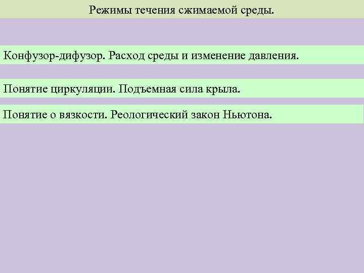 Режимы течения сжимаемой среды. Конфузор-дифузор. Расход среды и изменение давления. Понятие циркуляции. Подъемная сила