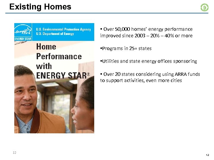 Existing Homes • Over 50, 000 homes’ energy performance improved since 2003 – 20%