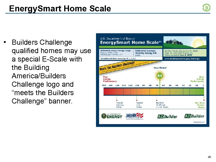 Energy. Smart Home Scale • Builders Challenge qualified homes may use a special E-Scale