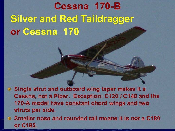 Cessna 170 -B Silver and Red Taildragger or Cessna 170 Single strut and outboard