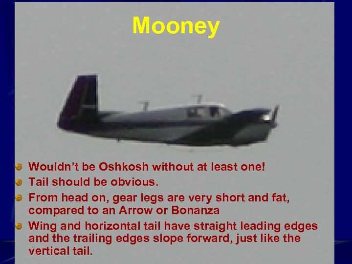 Mooney Wouldn’t be Oshkosh without at least one! Tail should be obvious. From head