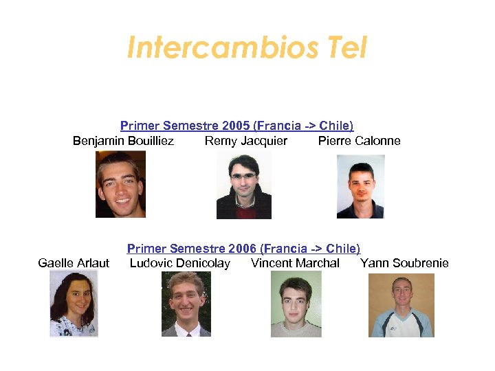 Intercambios Tel Primer Semestre 2005 (Francia -> Chile) Benjamin Bouilliez Remy Jacquier Pierre Calonne