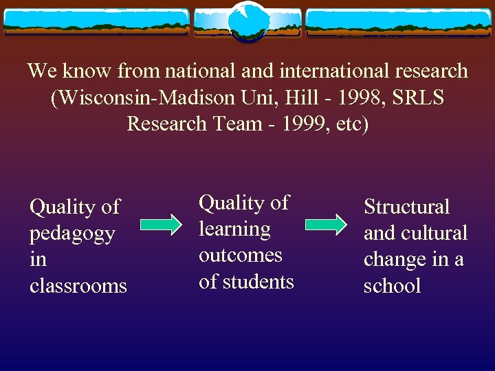 We know from national and international research (Wisconsin-Madison Uni, Hill - 1998, SRLS Research