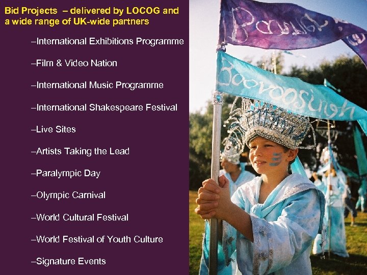 Bid Projects – delivered by LOCOG and a wide range of UK-wide partners –International