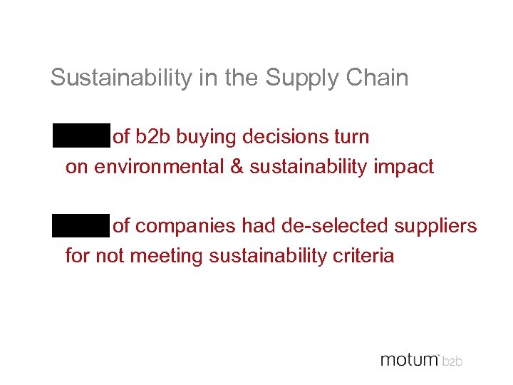 Sustainability in the Supply Chain 48% of b 2 b buying decisions turn on