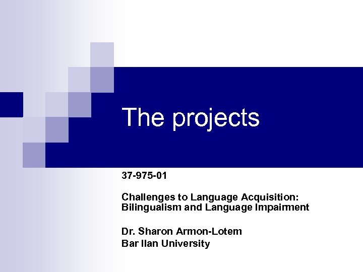 The projects 37 -975 -01 Challenges to Language Acquisition: Bilingualism and Language Impairment Dr.