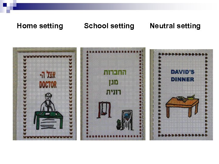 Home setting School setting Neutral setting 
