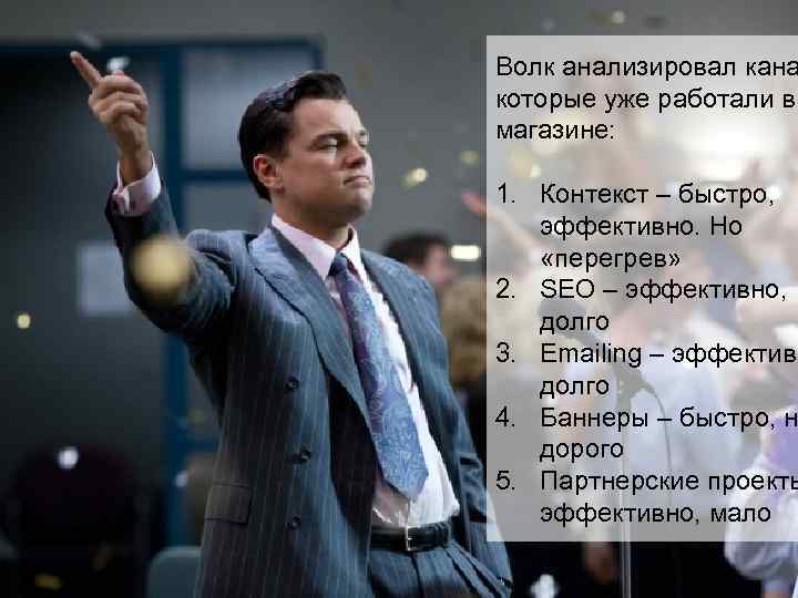 Волк анализировал кана которые уже работали в магазине: 1. Контекст – быстро, эффективно. Но