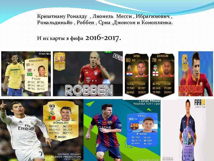 Криштиану Роналду , Лионель Месси , Ибрагимович , Рональдиньйо , Роббен , Срна ,