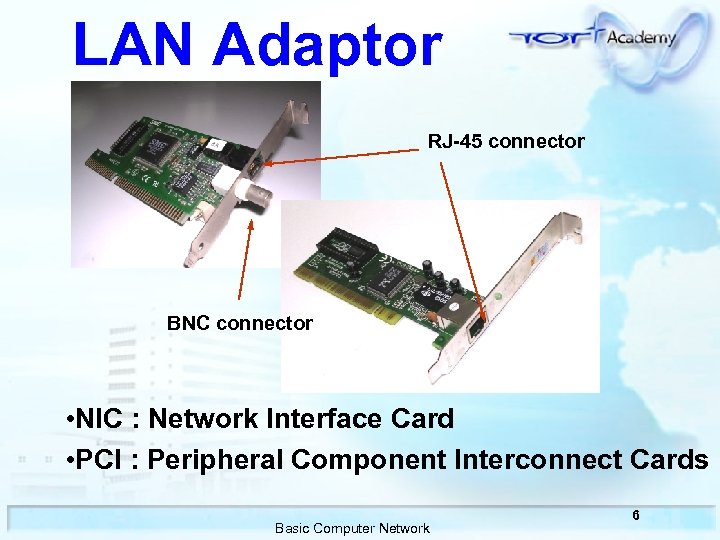 LAN Adaptor RJ-45 connector BNC connector • NIC : Network Interface Card • PCI