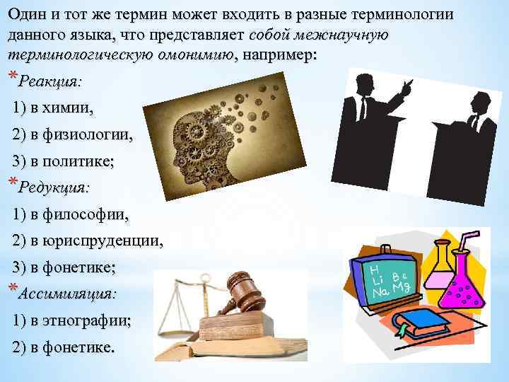 Один и тот же термин может входить в разные терминологии данного языка, что представляет