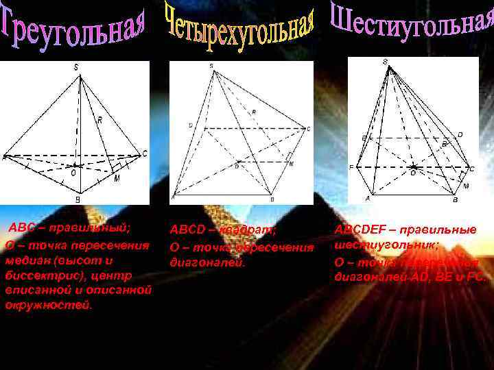 ABC – правильный; О – точка пересечения медиан (высот и биссектрис), центр вписанной и