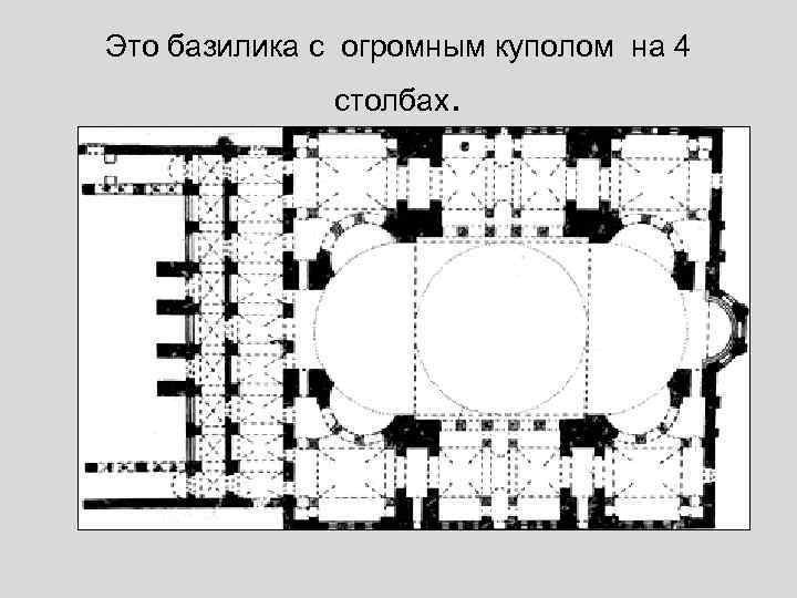 Это базилика с огромным куполом на 4 столбах. 