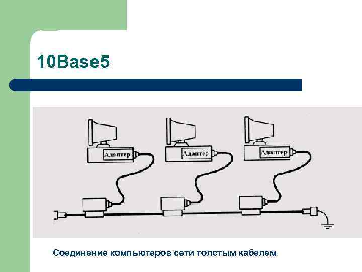 10 Base 5 Соединение компьютеров сети толстым кабелем 