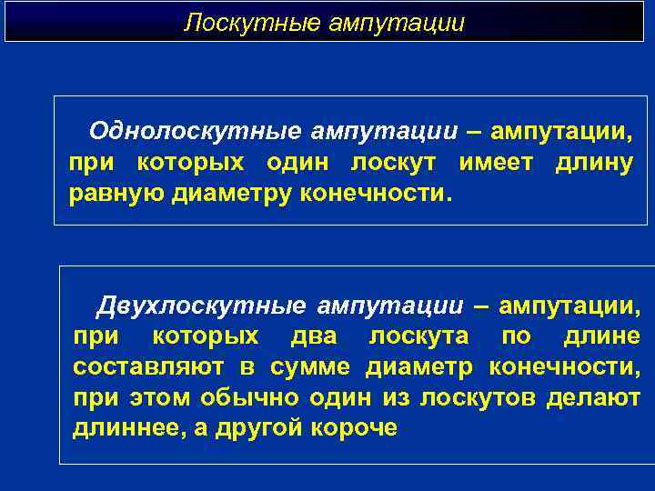 Лоскутные ампутации Однолоскутные ампутации – ампутации, при которых один лоскут имеет длину равную диаметру