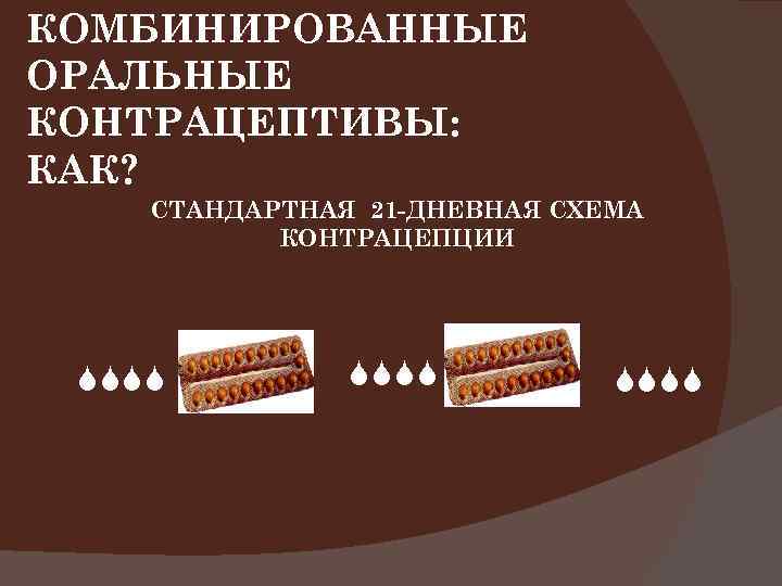 КОМБИНИРОВАННЫЕ ОРАЛЬНЫЕ КОНТРАЦЕПТИВЫ: КАК? СТАНДАРТНАЯ 21 -ДНЕВНАЯ СХЕМА КОНТРАЦЕПЦИИ 