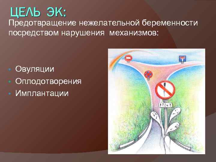 ЦЕЛЬ ЭК: Предотвращение нежелательной беременности посредством нарушения механизмов: Овуляции • Оплодотворения • Имплантации •