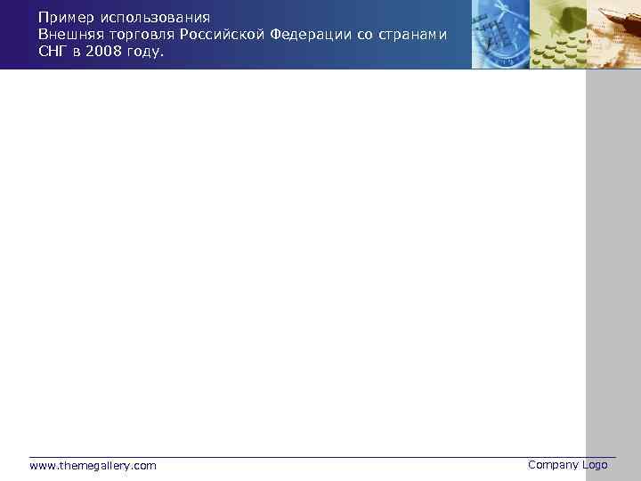 Пример использования Внешняя торговля Российской Федерации со странами СНГ в 2008 году. www. themegallery.