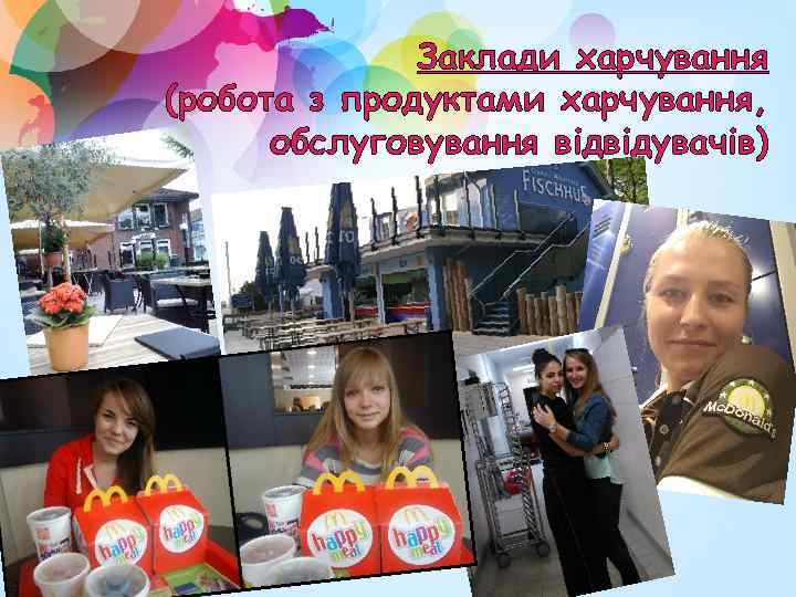 Заклади харчування (робота з продуктами харчування, обслуговування відвідувачів) 