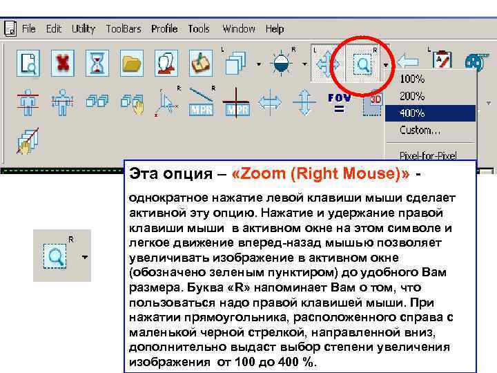 Эта опция – «Zoom (Right Mouse)» однократное нажатие левой клавиши мыши сделает активной эту