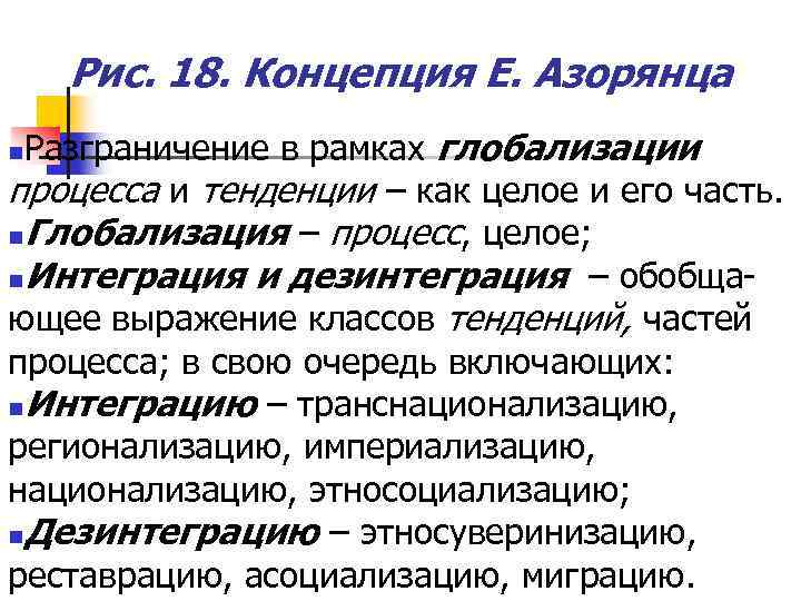 Рис. 18. Концепция Е. Азорянца Разграничение в рамках глобализации процесса и тенденции – как