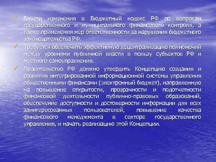 ü Внести изменения в Бюджетный кодекс РФ по вопросам ü ü государственного и муниципального