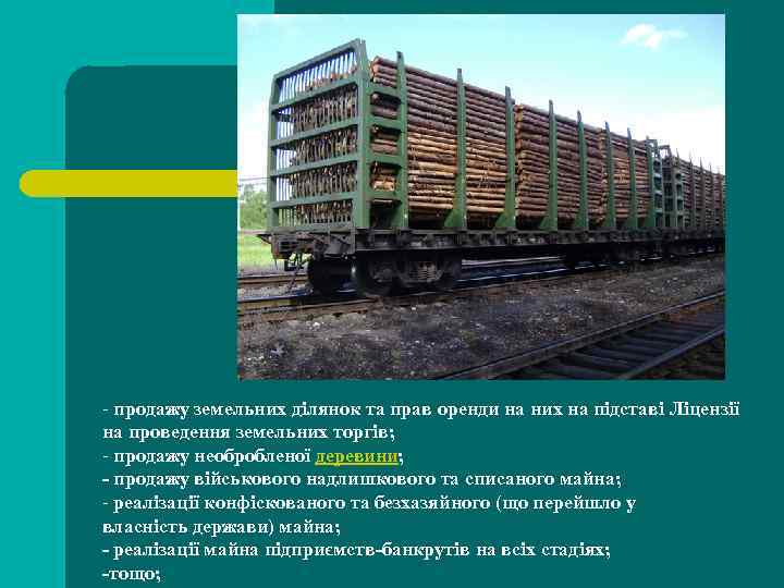  - продажу земельних ділянок та прав оренди на них на підставі Ліцензії на