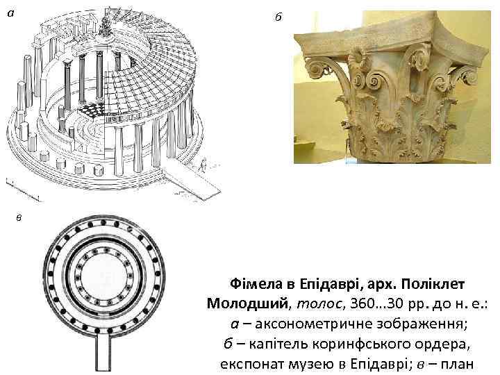 а б в Фімела в Епідаврі, арх. Поліклет Молодший, толос, 360… 30 рр. до