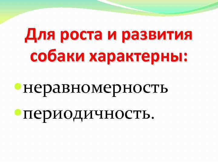 Для роста и развития собаки характерны: неравномерность периодичность. 